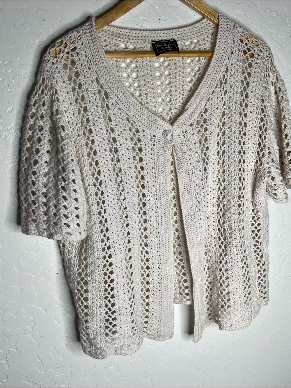 Cottagecore Cream Crochet Short-Sleeve Cardigan Sweater Prairie Southern Lady